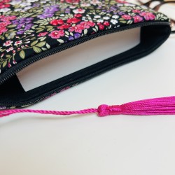 Pochette à livre avec fermeture éclair - Fleurs abondantes violettes et roses