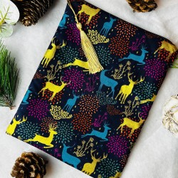 Pochette à livre de Noël zippée avec des cerfs dorés