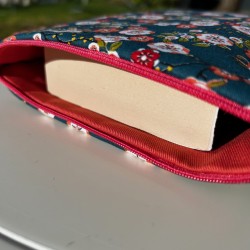 Pochette à livre avec zip - fleurs de cerisier - zip rose - intérieur rose