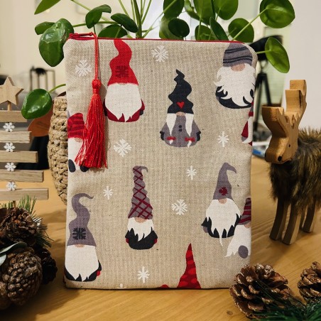 Pochette à livre avec zip - Lutins de Noël