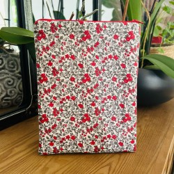 Pochette à livre imperméable avec zip - Petites fleurs rouges