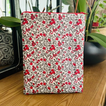 Pochette à livre imperméable avec zip - Petites fleurs rouges Pochette à livre imperméable avec zip - Petites fleurs rouges