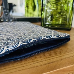 Pochette à livre avec zip - Eventails bleus