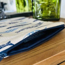 Pochette à livre zippée - sardines bleues